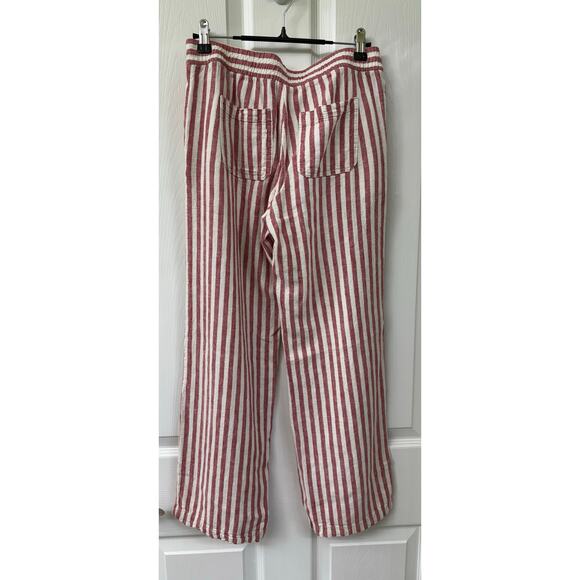Old Navy XS red white stripe pull on pants 55% linen elastic waist - Picture 6 of 7
